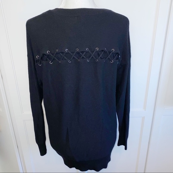 Splendid | Bleeker Cashmere Blend Pullover Sweater L/Sleeve Lace-Up Back Black M - Picture 4 of 16